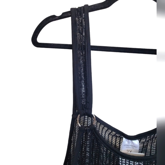 NWT 2X Black Sheer Lace Knit Spaghetyi Strap Mini Swimsuit Coverup - Picture 2 of 5